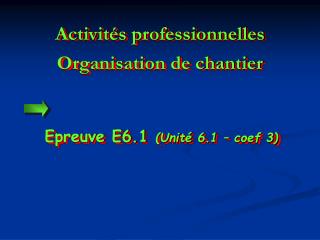 Activités professionnelles Organisation de chantier