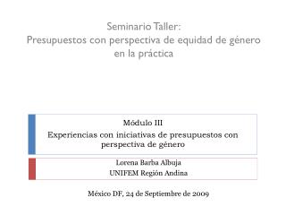 Seminario Taller: Presupuestos con perspectiva de equidad de género en la práctica