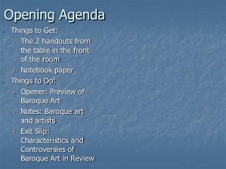 Opening Agenda