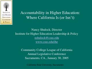 Accountability in Higher Education: Where California Is (or Isn’t)