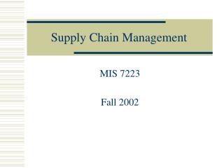 Supply Chain Management