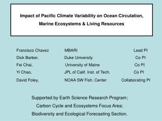 Impact of Pacific Climate Variability on Ocean Circulation, Marine Ecosystems &amp; Living Resources