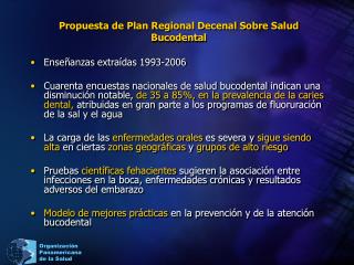 Propuesta de Plan Regional Decenal Sobre Salud Bucodental
