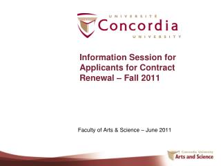 Information Session for Applicants for Contract Renewal – Fall 2011