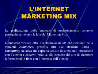 L’INTERNET MARKETING MIX