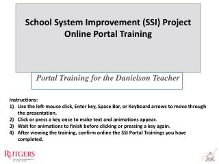 School System Improvement (SSI) Project Online Portal Training