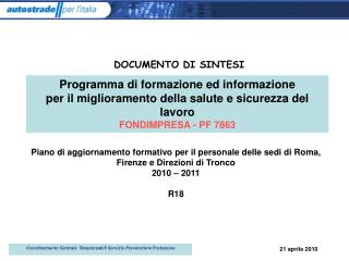 Programma di formazione ed informazione per il miglioramento della salute e sicurezza del lavoro