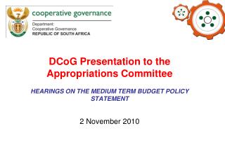 DCoG Presentation to the Appropriations Committee
