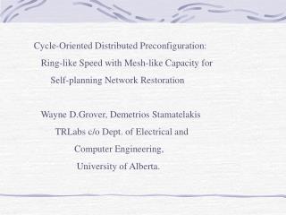 Cycle-Oriented Distributed Preconfiguration: