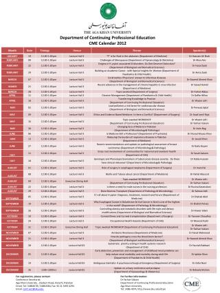 Department of Continuing Professional Education CME Calendar 2012