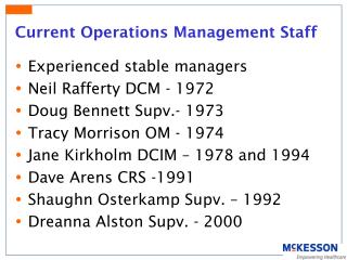 Current Operations Management Staff