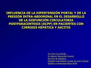 Dra Ana Cruz Bonilla Dr Alberto Monescillo Francia Servicio de Digestivo