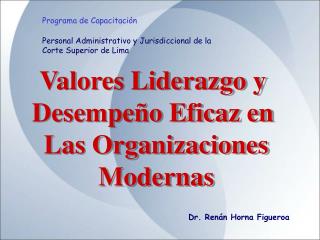 Valores Liderazgo y Desempeño Eficaz en Las Organizaciones Modernas