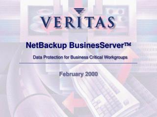 NetBackup BusinesServer  Data Protection for Business Critical Workgroups