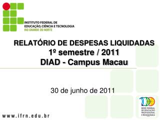 RELATÓRIO DE DESPESAS LIQUIDADAS 1º semestre / 2011 DIAD - Campus Macau