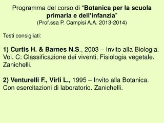 Programma del corso di “ Botanica per la scuola primaria e dell’infanzia ”