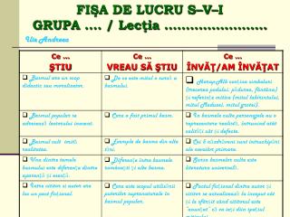 FIŞA DE LUCRU S–V–I GRUPA …. / Lecţia ……………………