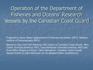 Operation of the Department of Fisheries and Oceans’ Research Vessels by the Canadian Coast Guard