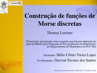 Construção de funções de Morse discretas