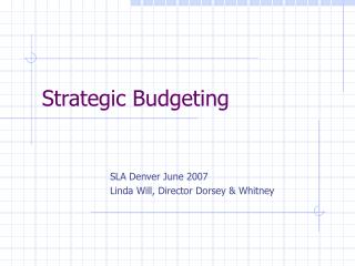 Strategic Budgeting