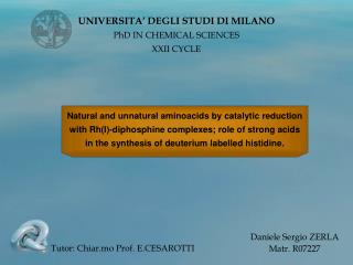 UNIVERSITA’ DEGLI STUDI DI MILANO PhD IN CHEMICAL SCIENCES XXII CYCLE