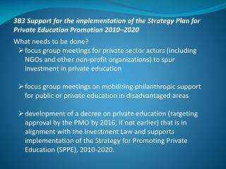 3B3 Support for the implementation of the Strategy Plan for Private Education Promotion 2010–2020