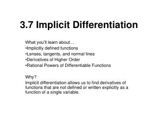 3.7 Implicit Differentiation