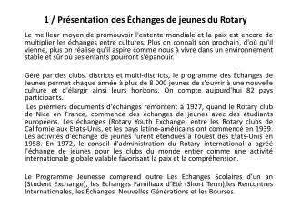 1 / Présentation des Échanges de jeunes du Rotary