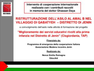 Intervento di cooperazione internazionale realizzato con i contributi raccolti