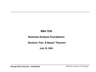 MBA 7020 Business Analysis Foundations Decision Tree &amp; Bayes’ Theorem July 25, 2005