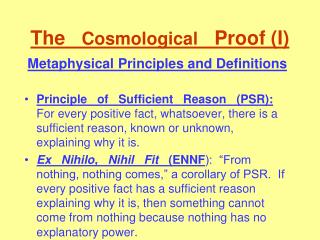 The Cosmological Proof (I)