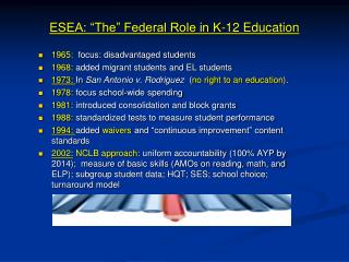 ESEA: “The” Federal Role in K-12 Education