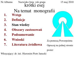 krótki esej Na temat monografii