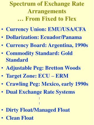 Spectrum of Exchange Rate Arrangements … From Fixed to Flex