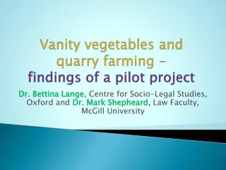 Vanity vegetables and quarry farming - findings of a pilot project