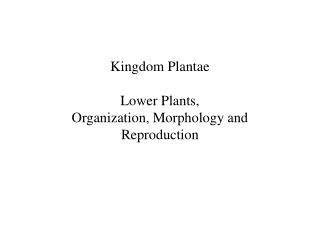 Kingdom Plantae Lower Plants, Organization, Morphology and Reproduction