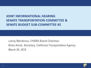 Joint informational hearing Senate Transportation Committee & Senate Budget Sub-committee #2