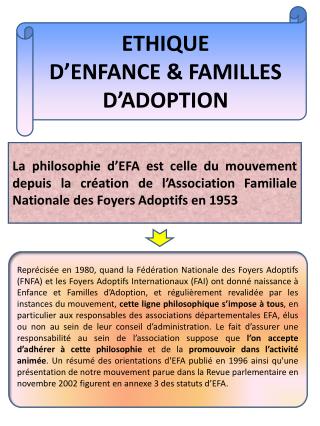 ETHIQUE D’ENFANCE &amp; FAMILLES D’ADOPTION