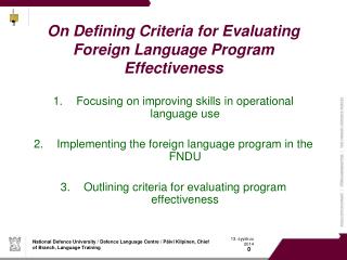 On Defining Criteria for Evaluating Foreign Language Program Effectiveness