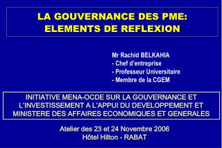 LA GOUVERNANCE DES PME: ELEMENTS DE REFLEXION