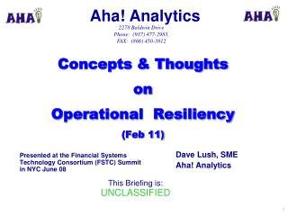 Concepts &amp; Thoughts on Operational Resiliency (Feb 11)