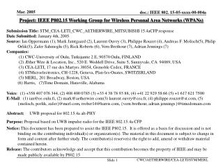 Project: IEEE P802.15 Working Group for Wireless Personal Area Networks (WPANs)