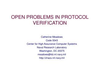 OPEN PROBLEMS IN PROTOCOL VERIFICATION