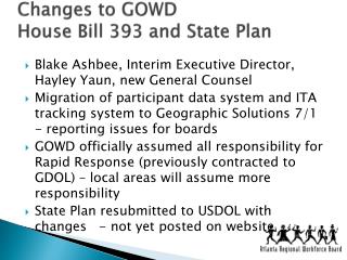 Changes to GOWD House Bill 393 and State Plan