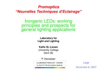 Promoptica “Nouvelles Techniques d’Eclairage”