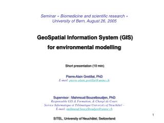 Seminar « Biomedicine and scientific research » University of Bern, August 26, 2005