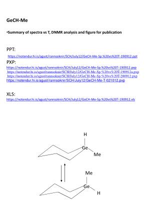 GeCH-Me Summary of spectra vs T, DNMR analysis and figure for publication