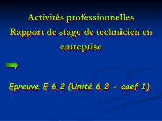 Activités professionnelles Rapport de stage de technicien en entreprise