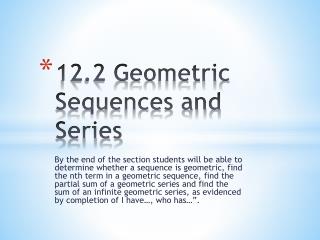 12.2 Geometric Sequences and Series