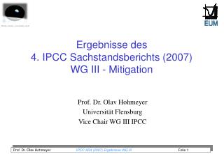 Ergebnisse des 4. IPCC Sachstandsberichts (2007) WG III - Mitigation